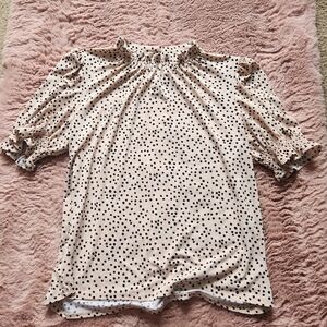 Adrianna Papell Beige Polka Dot Blouse